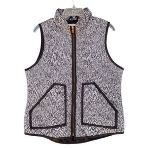 Si Style Black Gray Knit Print Quilt Vest Women Size Large Trim Full Zip Pockets